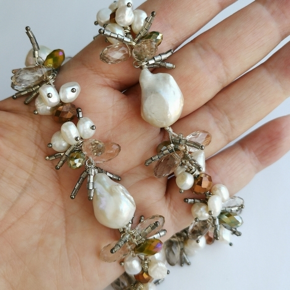 LUXURIOUS White Baroque Pearl Swarovski Crystal long short necklace - Picture 5 of 7